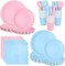 168 PCS Light Pink and Blue Plates and Napkins (Light Blue and Light Pink)